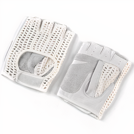 Fingerless Cow Leather Biking Gloves - Veltrix - white