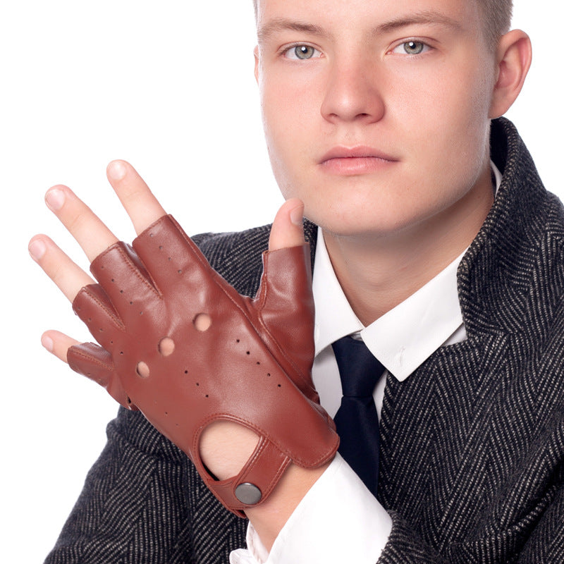 Men's Sheepskin Leather Driving Gloves - Maverick - wearing 2